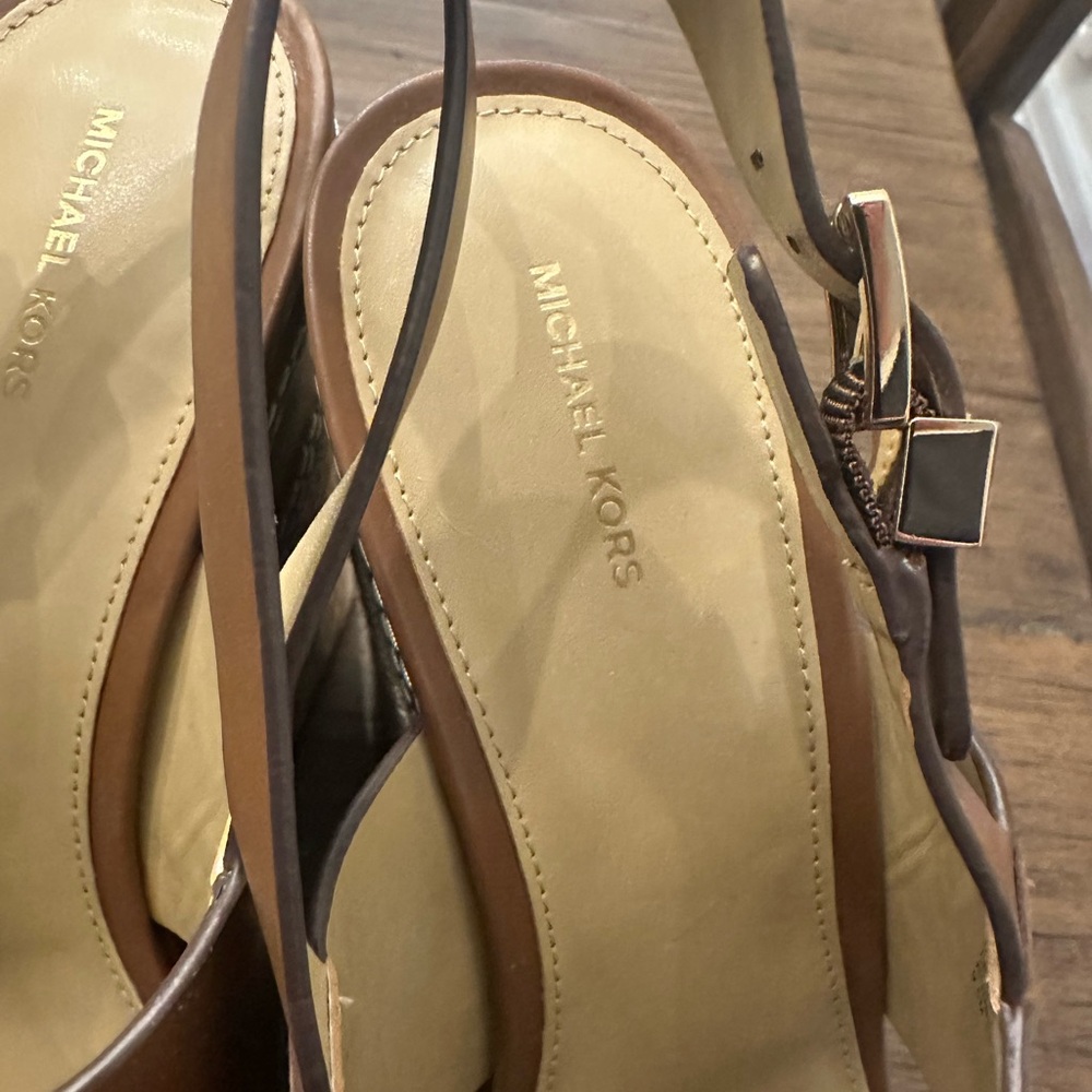 Michael Kors Tan Leather Crisscross Wedge Sandals - Picture 2 of 10